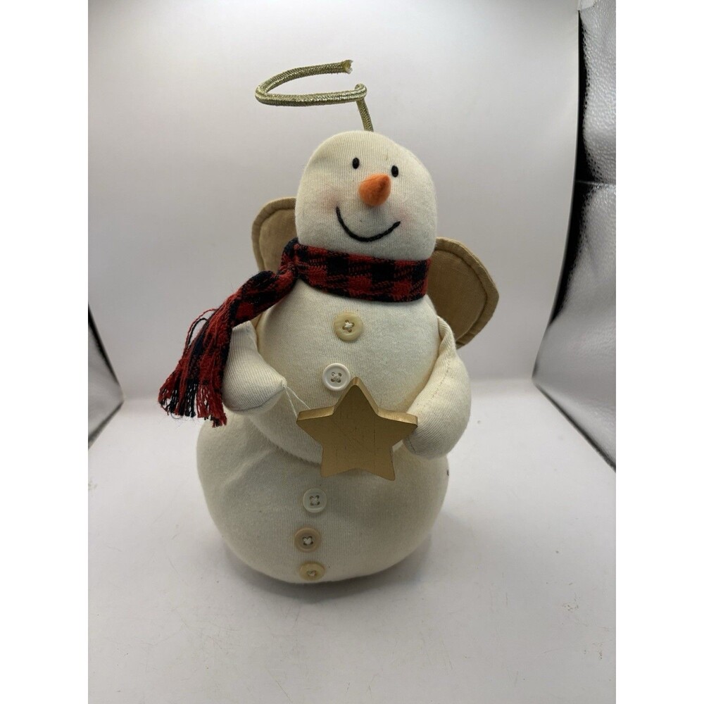 1997 Angel Tree Topper *Vintage* Hallmark Snowman with Wood Star Plush Fabric